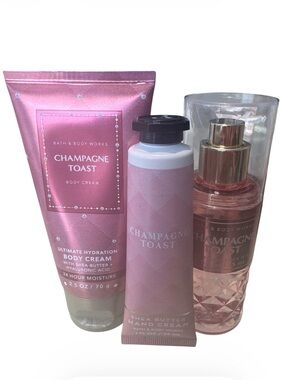 Bath & Body Works 3 Pc Travel Sz Bundle Champagne Toast Creams & Fragrance NWT